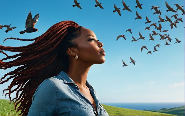 woman watching birds