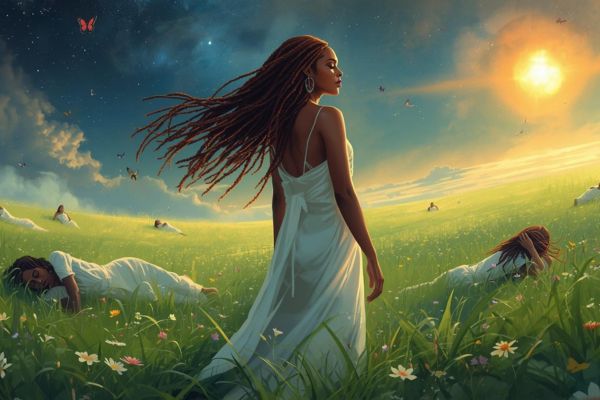 woman in a field of the sleeping